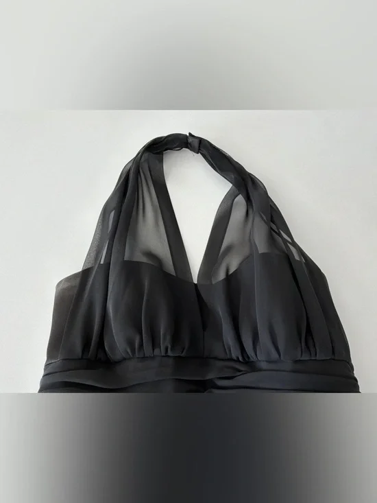 David’s Bridal Black Satin Halter Formal Gown Maxi Dress Size 8 Elegant - Picture 10 of 11